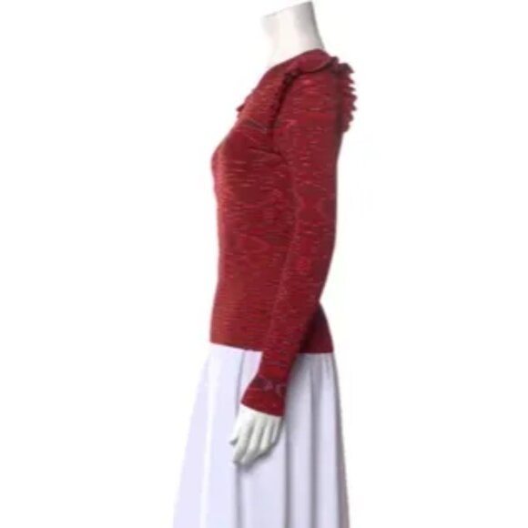 Cinq À Sept Salma Pullover Medium Red Long Sleeve Knit Sweater Shoulder Frills - Picture 8 of 8